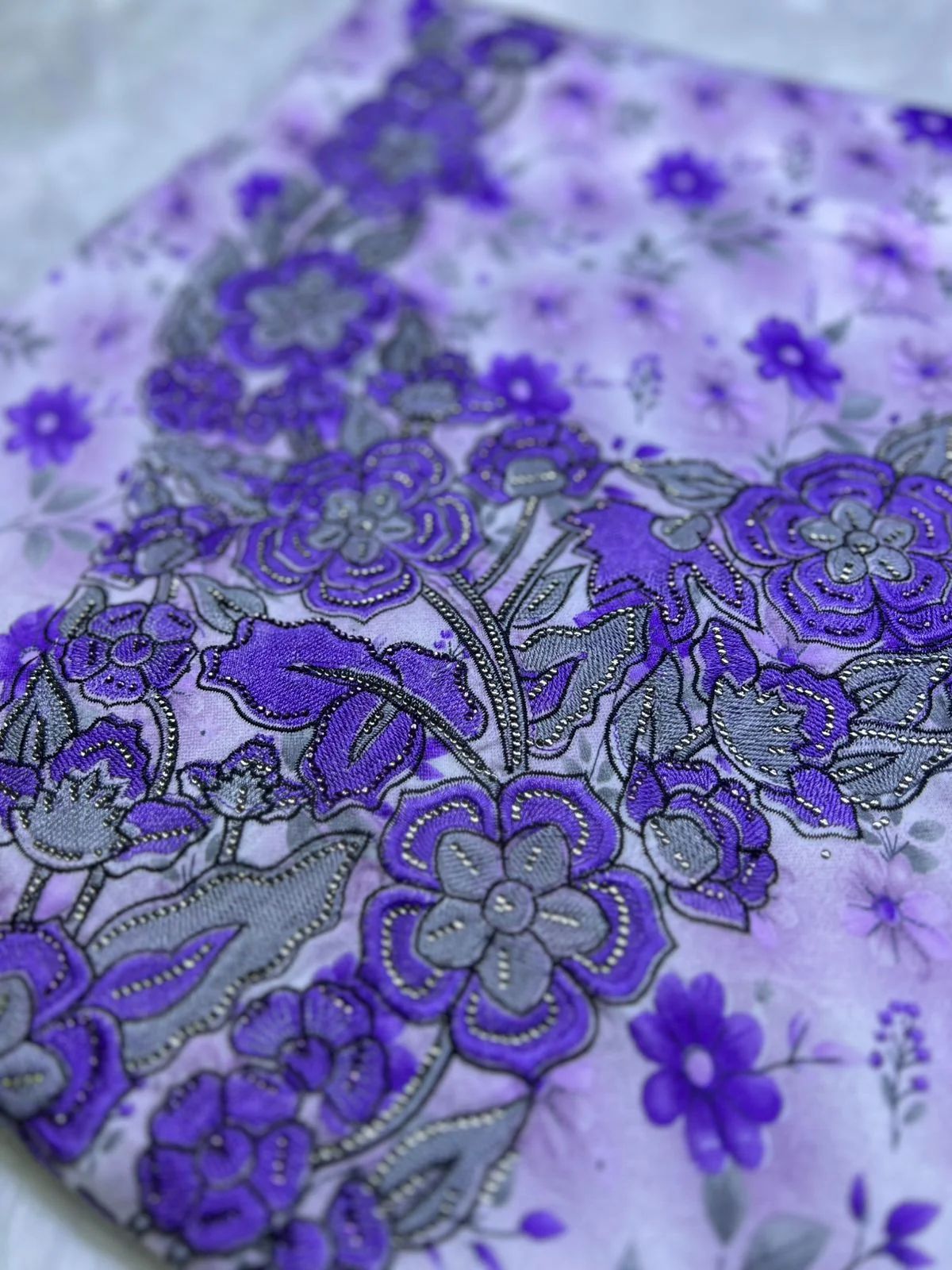 Elegant Floral Embroidered Mukhawar -Purple  (C7)