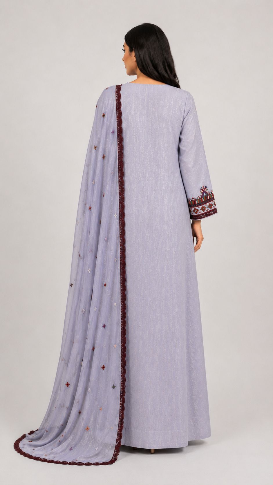 Mukhawar Luxury Hand Embroidered Outfit with Embellished Shaila –Ice Grey