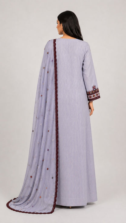 Mukhawar Luxury Hand Embroidered Outfit with Embellished Shaila –Ice Grey