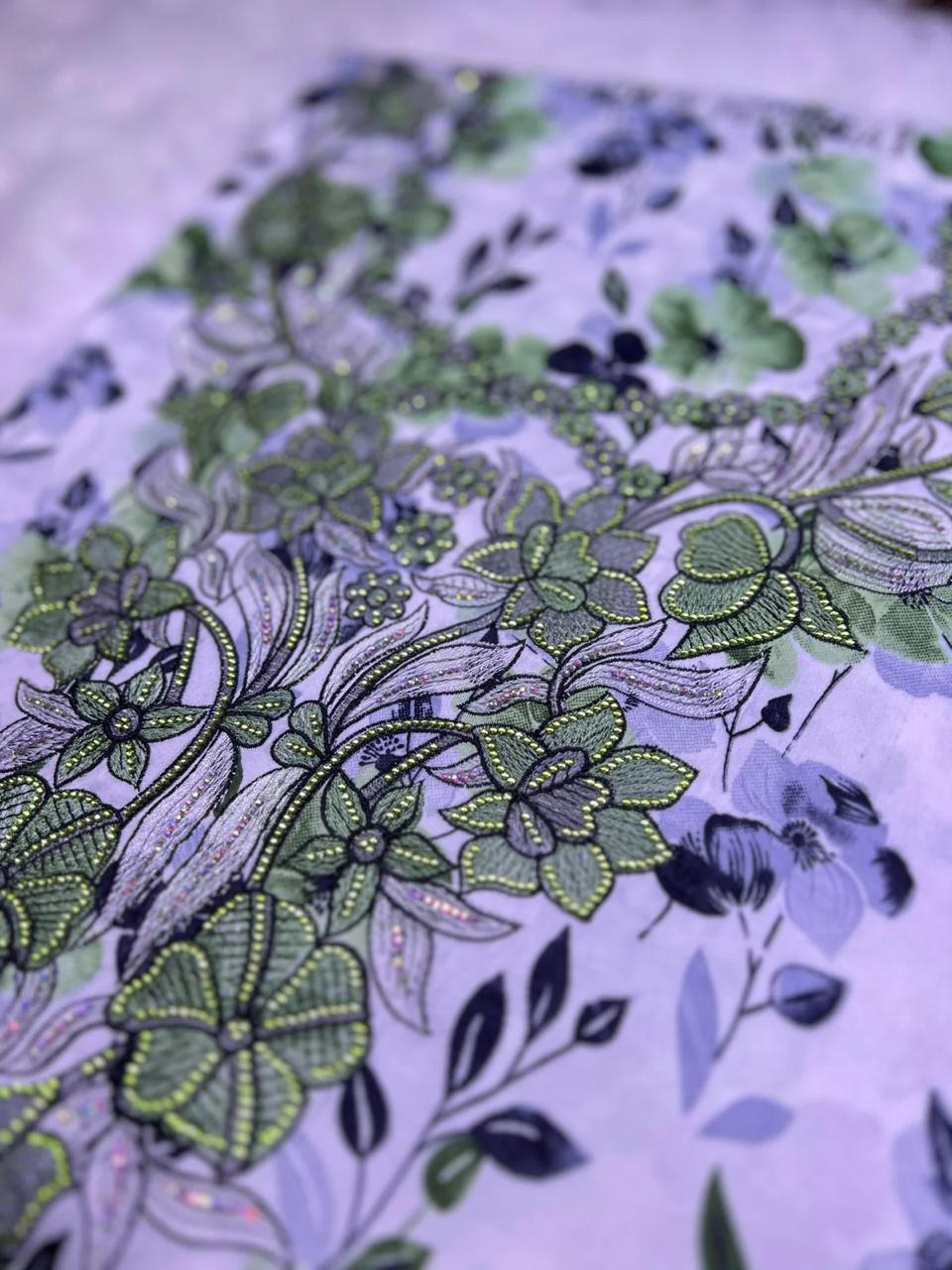 Elegant Floral Embroidered Mukhawar -White & Green  (C4)