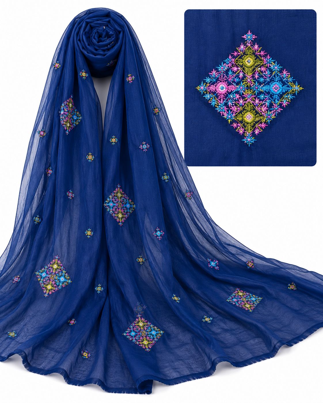 Ward Al Jouri Luxury Omani Mukhawar with Embroidered Shela – Midnight Blue