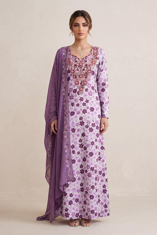Premium Designer Mukhawar – Soft Purple  Floral Ensemble - (B 1)