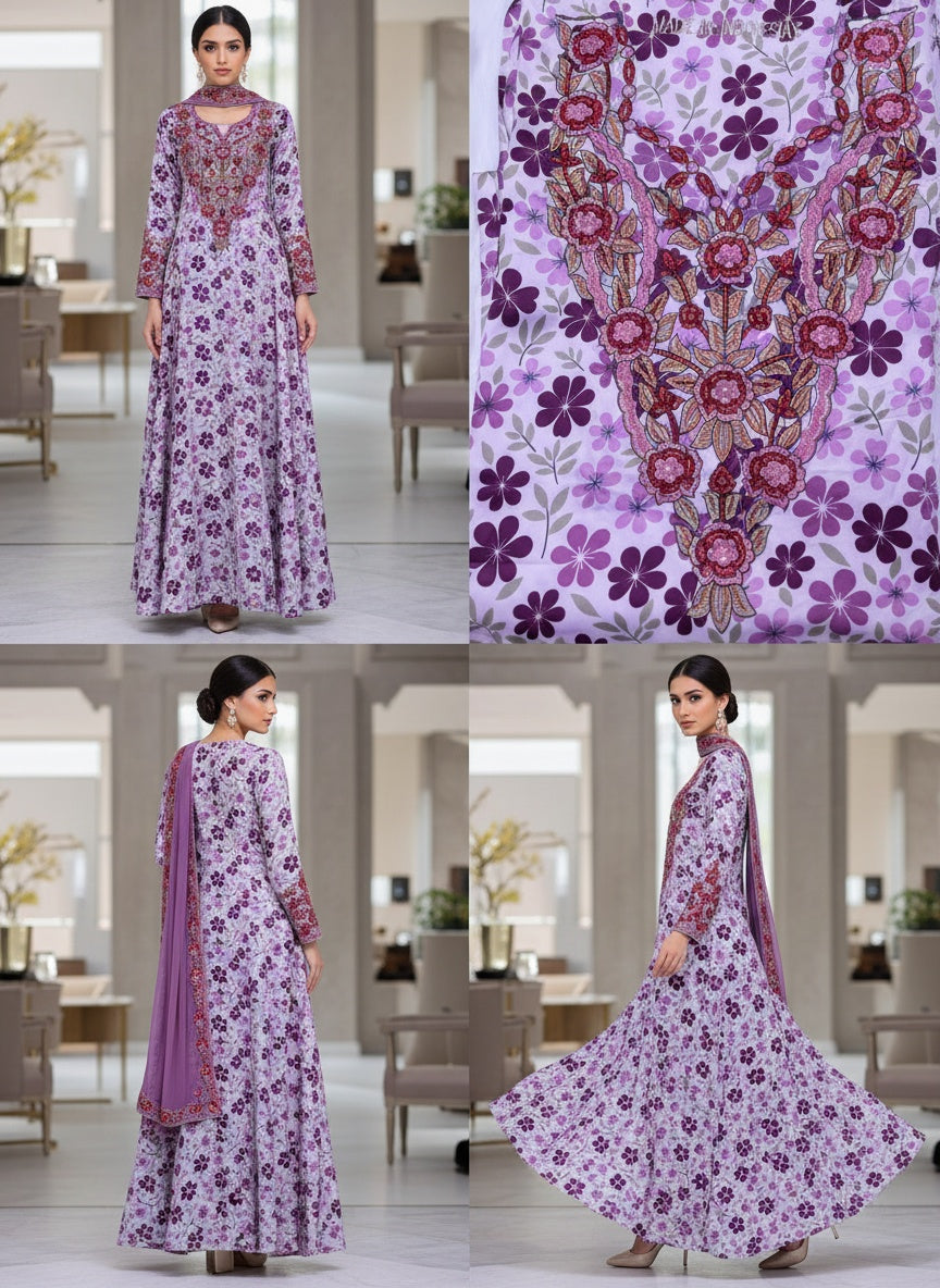 Luxury Embroidered Cotton Mukhawar with shaila (B1 R,P)