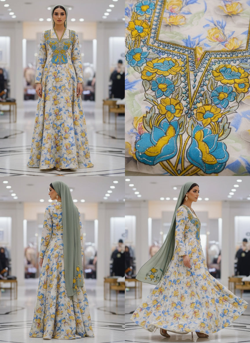 Luxury Embroidered Cotton Mukhawar with shaila (B6)