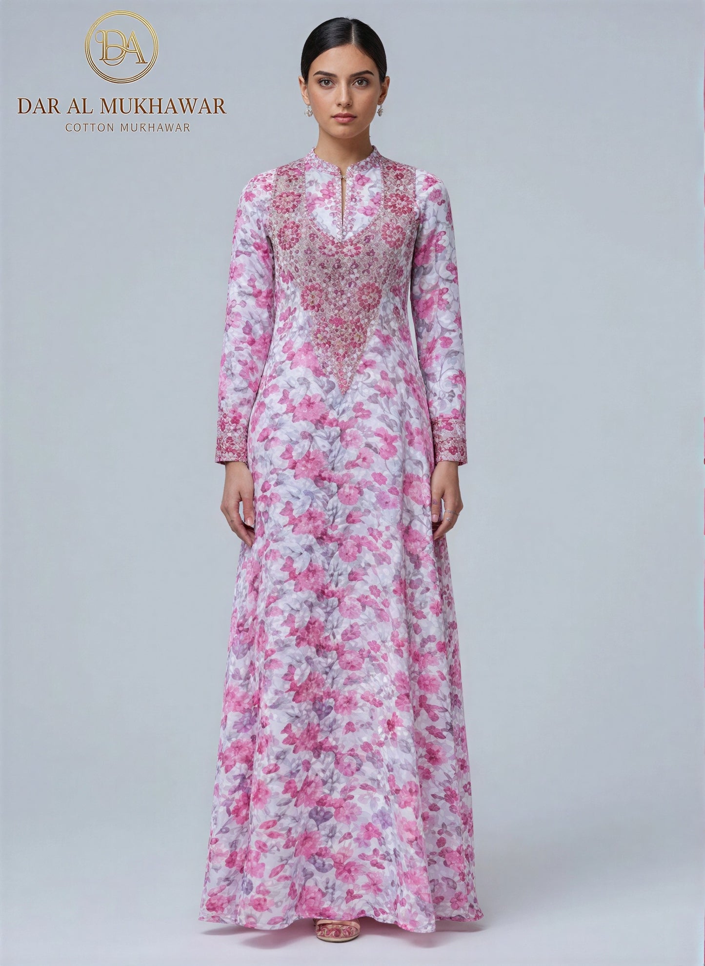 Elegant Floral Embroidered Mukhawar -pink (C1)