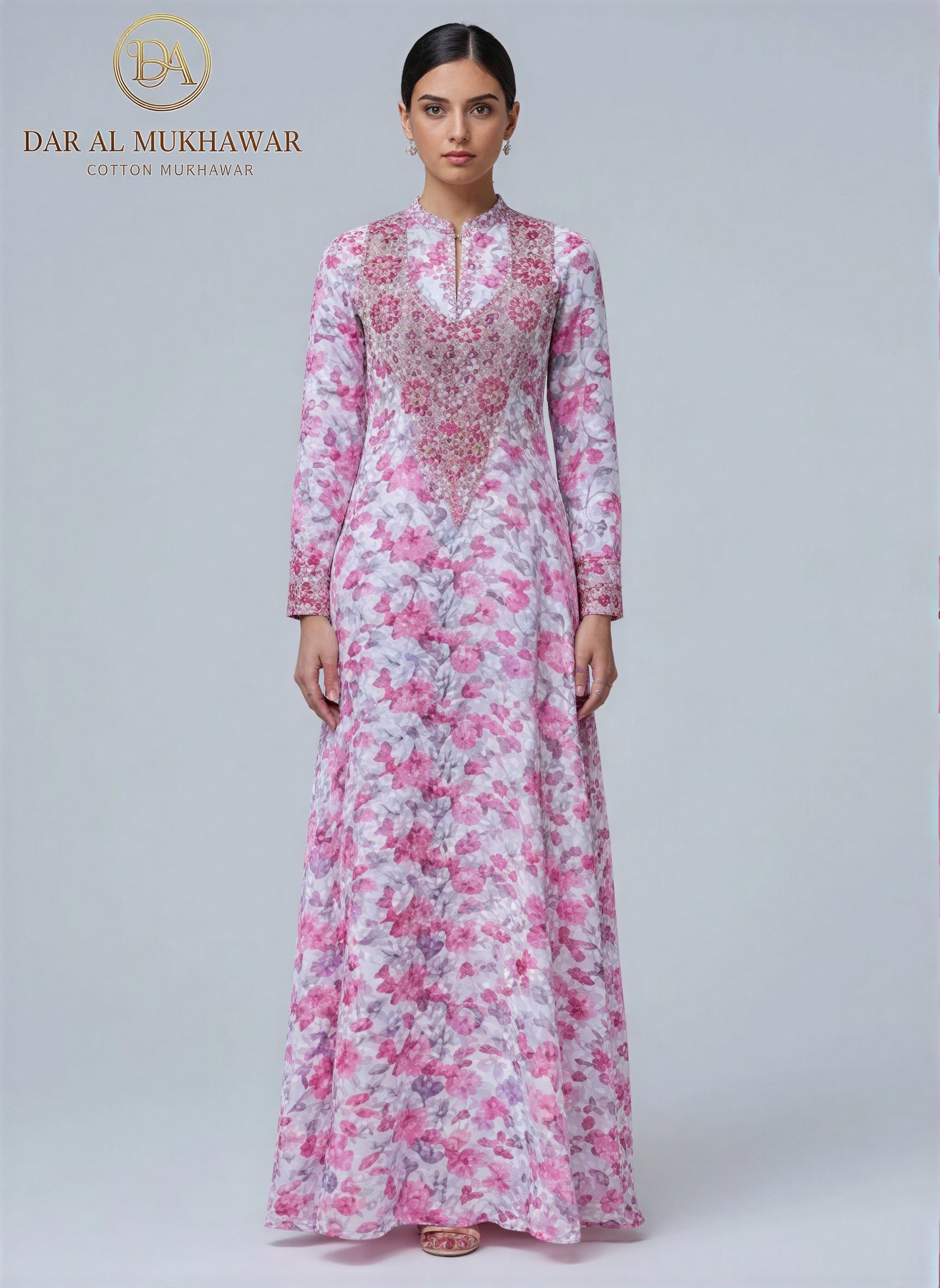 Elegant Floral Embroidered Mukhawar -pink (C1)
