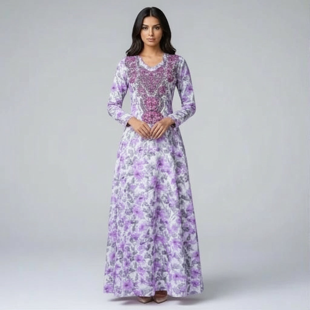 Elegant Floral Embroidered Mukhawar -purple  (C1)
