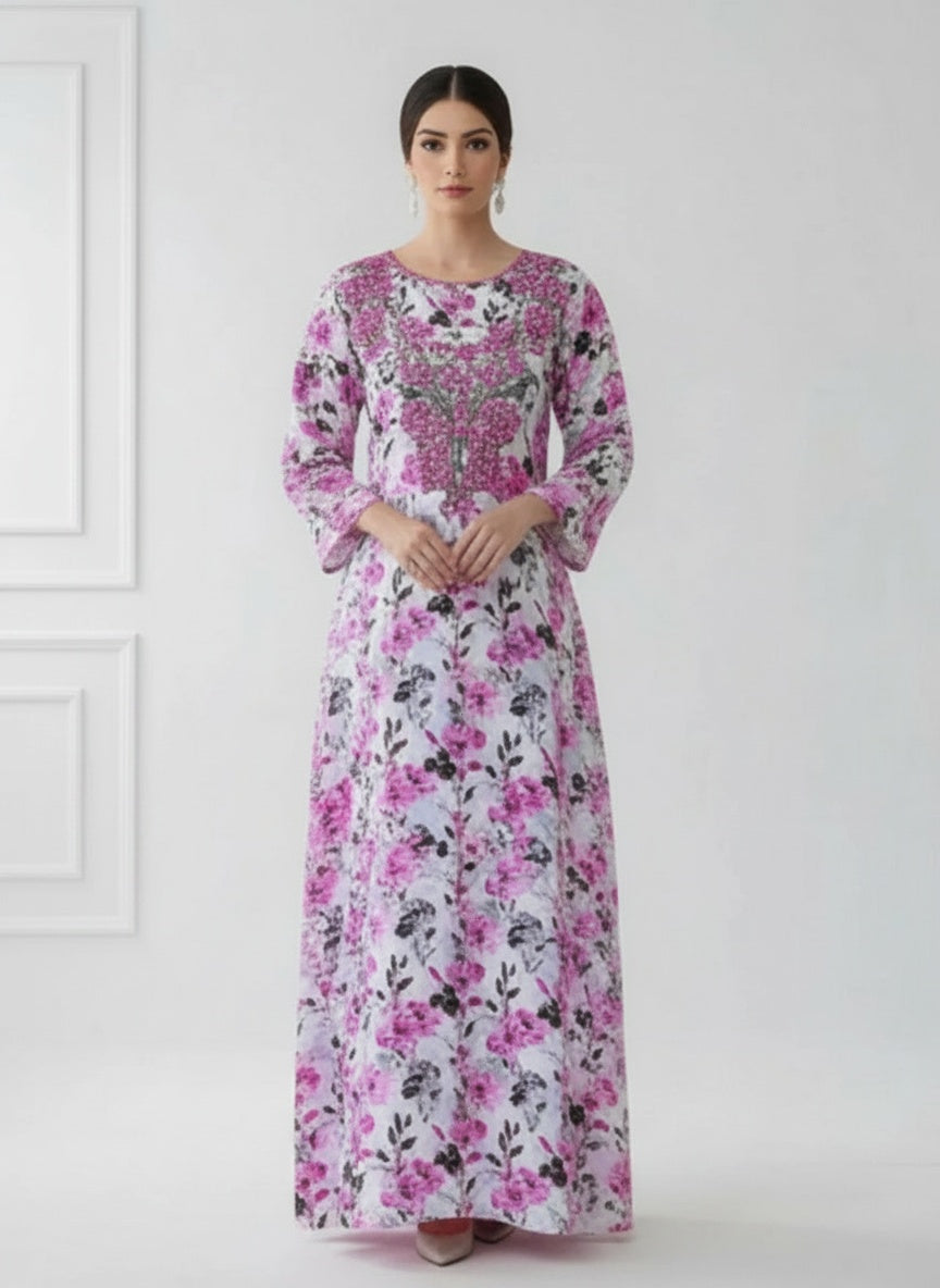 Elegant Floral Embroidered Mukhawar -White & Pink  (C4)