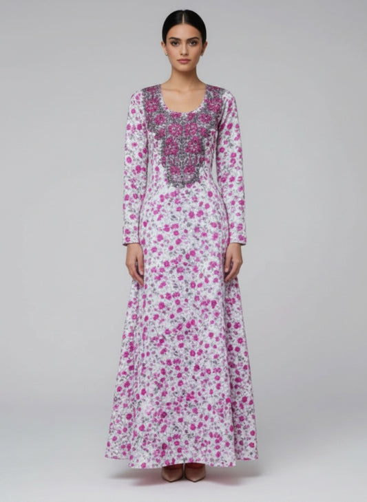 Elegant Floral Embroidered Mukhawar -White & Pink  (C5)