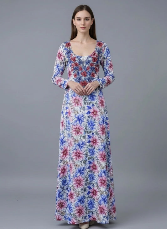 Elegant Floral Embroidered Mukhawar -White & Red  (C6)