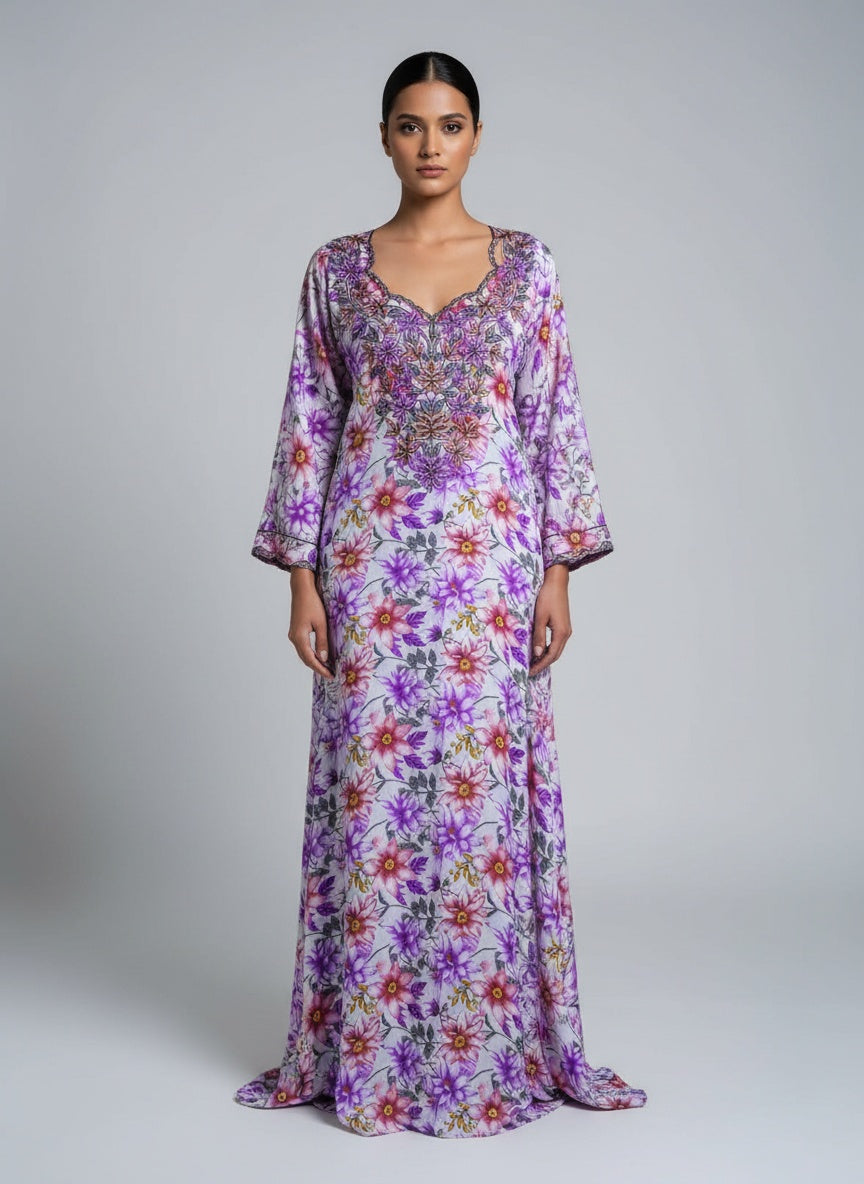 Elegant Floral Embroidered Mukhawar -White & Purple   (C6)