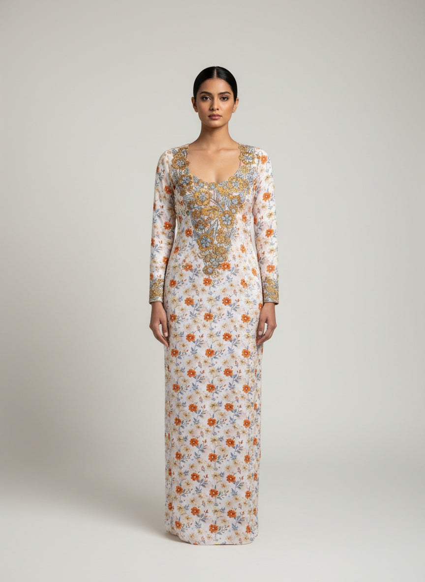 Elegant Floral Embroidered Mukhawar -Golden  (C7)