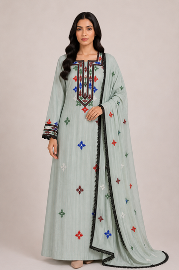 Noor Al Khaleej Luxury Hand Embroidered Mukhawar with Embellished Shaila –  | Premium Korean Crepe